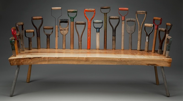 Tom Loeser, Dig 23, 2015; spalted maple, shovel handles, 66 x 37 x 26.5 inches; image courtesy of the artist