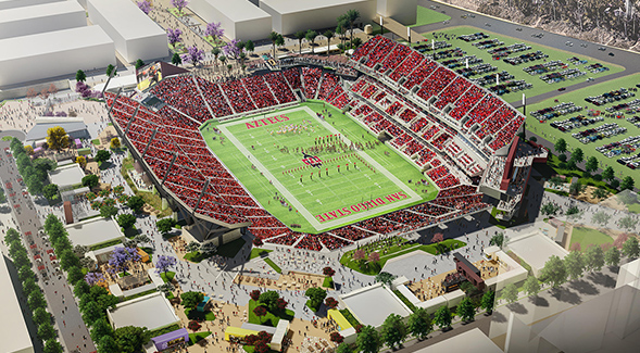 Rendering of San Diego State Universitys new multi-use stadium in Mission Valley