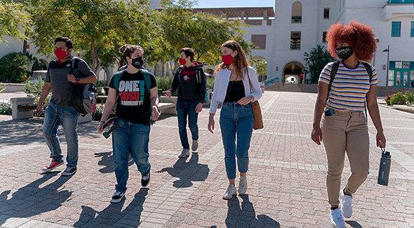 SDSU students wearing masks on campus