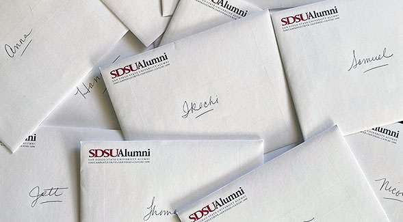 SDSU Alumni Board members, staff and members of The Campanile Foundation board of directors wrote 2,114 personal notes to students living in campus residence halls.