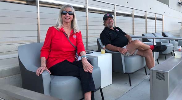 Billie and John McAvoy tried out their season-ticket seats at Snapdragon Stadium in SDSU Mission Valley.