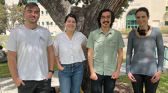 SDSU quantum physics students (from left to right): Kris McBrian, Mandy Bowman, Antonio Cobarrubia, Sasha Curcic. (Courtesy of Calvin Johnson)