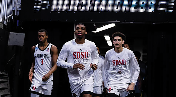 SDSU returns Final Four hero Lamont Butler (center) and four of its top-six scorers from the 2023-24 team that played for 2023's national championship. (SDSU)