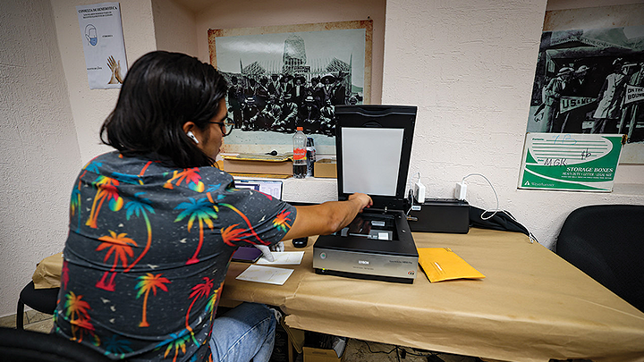 An SDSU student scans images during their work on a binational project in Tijuana, Mexico.
