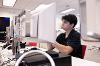 Finance major Samuel Jenkins uses one of the lab’s 12 Bloomberg Terminals. (Andre Young/SDSU)