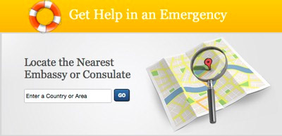 Image: Get help in an emergency. Locate the nearest embassy or consulate. Enter a country or area. Go.