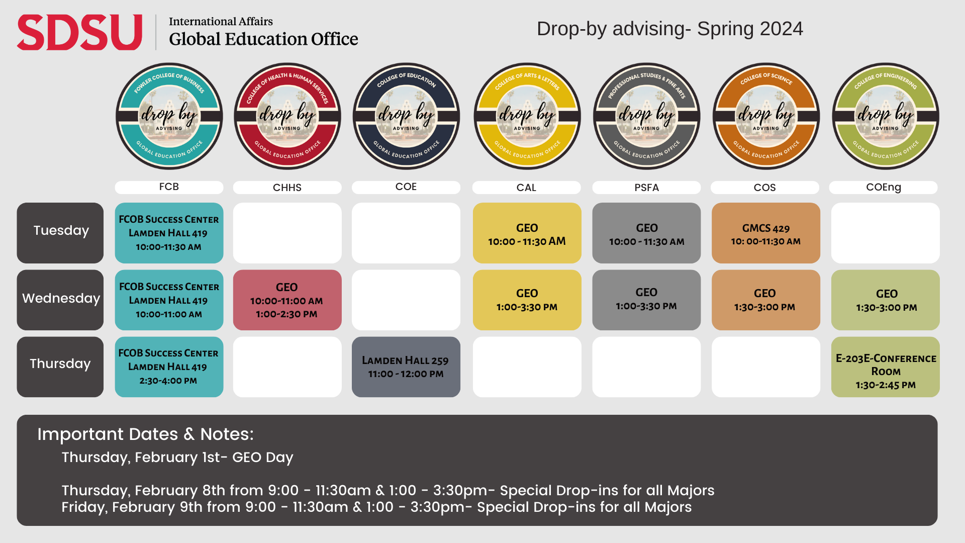 Spring 2024 Drop-In Times
