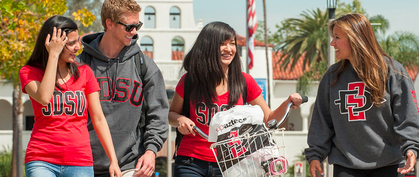 Students walking across campus