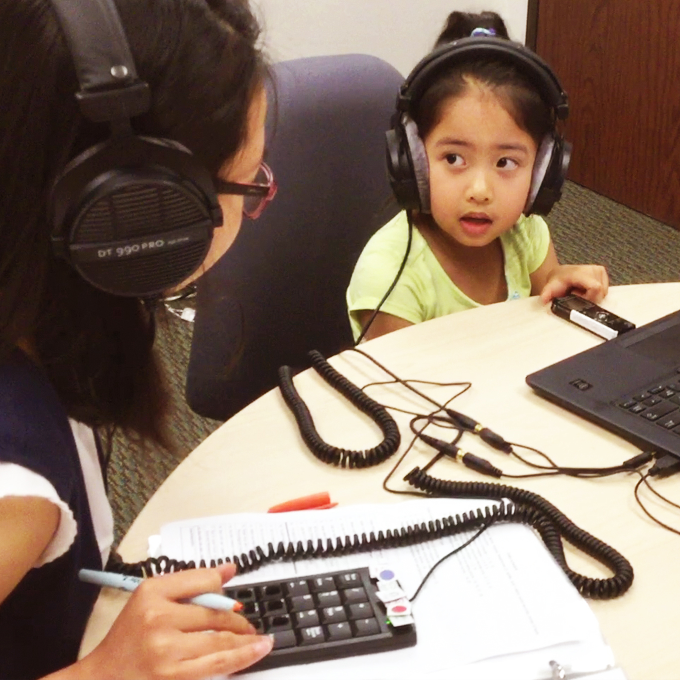 Young student wearing headphones