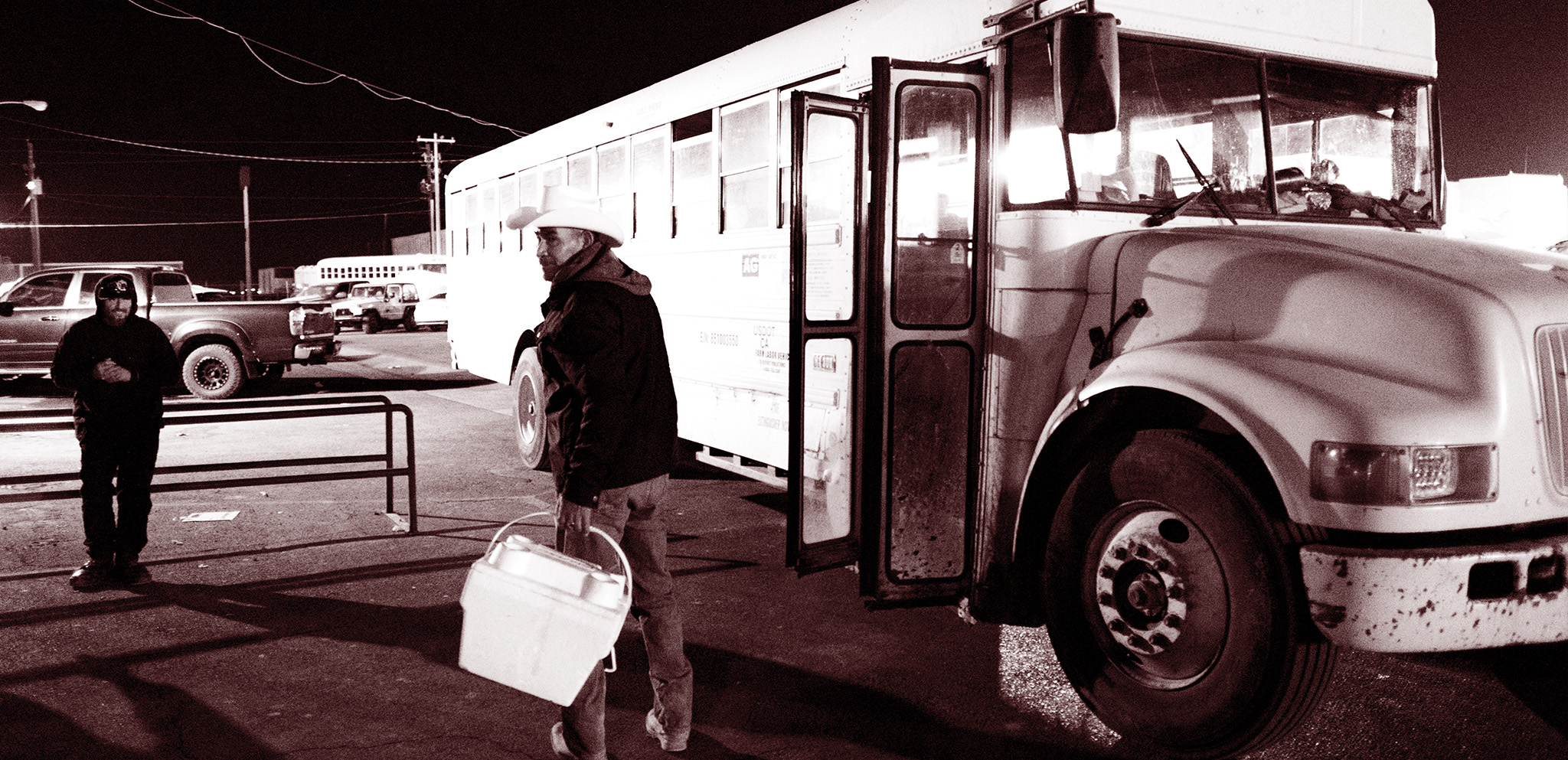 Farmer boarding a bus