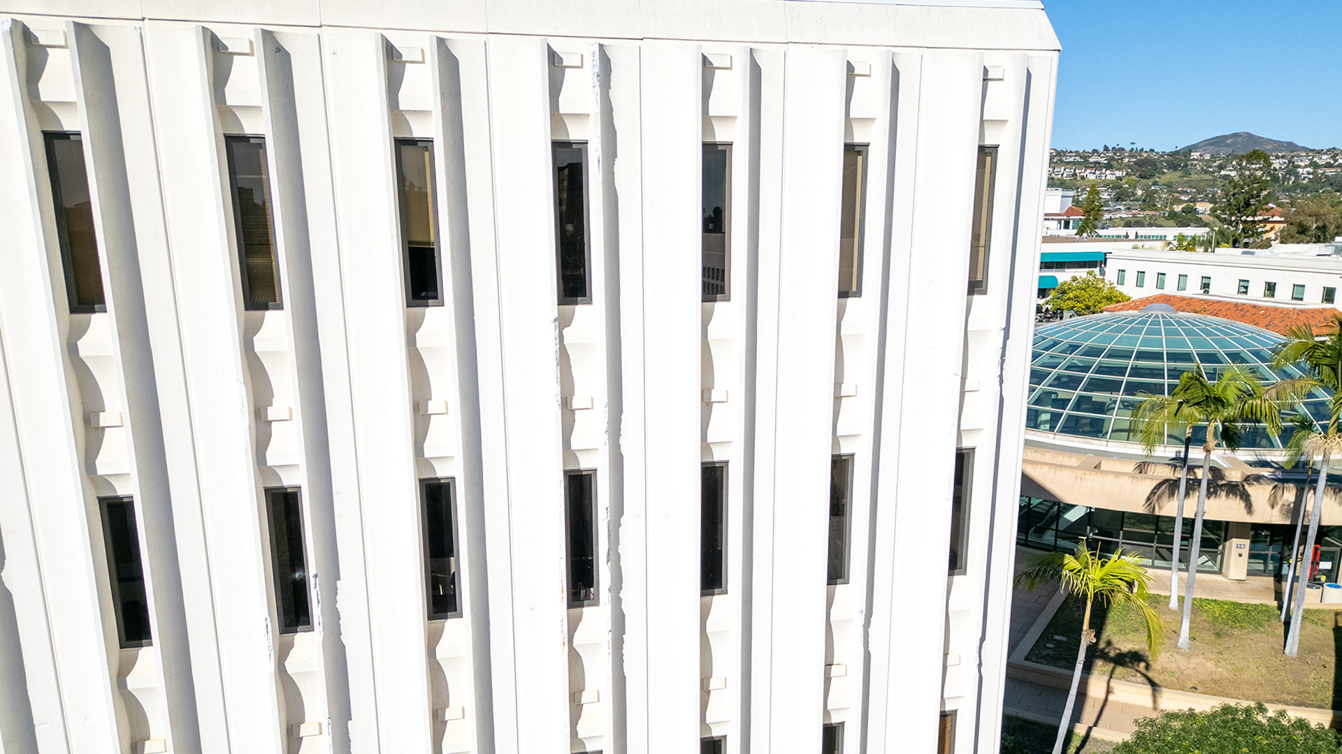 External drone photo of Love Library