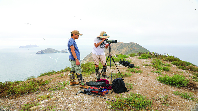 People looking through a telescope