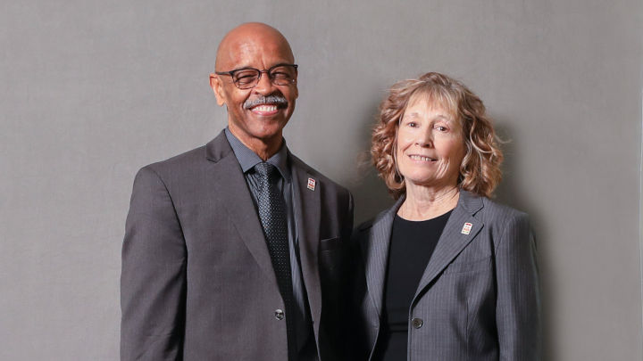 Joseph F. Johnson Jr., SDSU professor emeritus of educational leadership, dean emeritus of the College of Education, former interim provost and senior vice president, and Cynthia L. Uline.