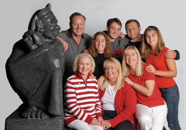 Clockwise from left: The Aztec Warrior, Bill Hamlin, Beth Vieira, Billy Hamlin, Michael Fink, Kathy Vieira, Lisa Hamlin Vieira, Mary Hamlin Fink and Betty Stephenson Hamlin.