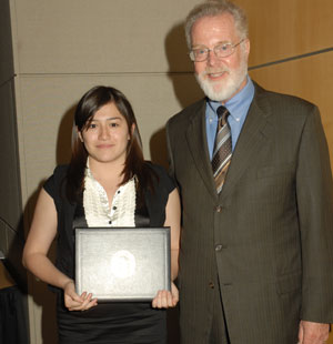 SDSU freshman Karine Mendez accepting a President's Diversity Scholarship earlier this year.