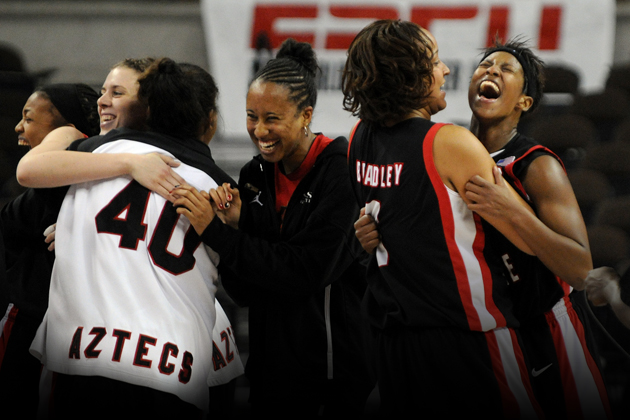 The Aztecs celebrate their win over West Virginia.