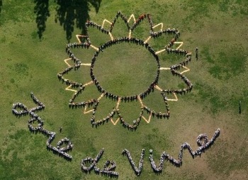 The world's largest human sunflower. Joie de vivre means the joy of life. Photo by:John Q
