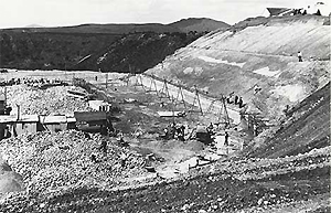 Works Progress Administration workers digging the Aztec Bowl on February 1, 1936.