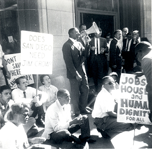 San Diego State students demonstrate downtown as part of CORE.