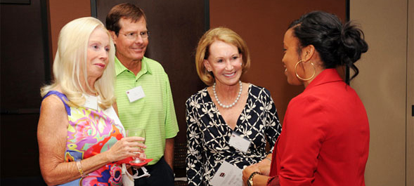 Among those at the Scholarship Donor Appreciation Luncheon were, from left, Mollie McCain,  TCF Board Member Ken McCain, TCF Board Member Betsy Manchester, and SDSU senior Channelle McNutt.