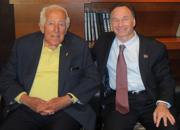 Leonard H. Lavin (left) and SDSU President Elliot Hirshman celebrate the naming of the Lavin Entrepreneurship Center.
