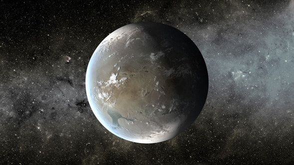 An artists rendition of the Kepler-62f exoplanet, the most Earth-like planet found to date on the Kepler mission. Credit: NASA/Ames/JPL-Caltech