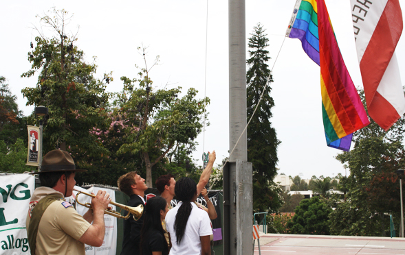 Members of the Boy Scouts of America raised the flag, along with Associated Students officers.