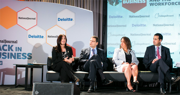 Janet Abbott (left) spoke on innovation in education at the Back in Business Forum held in Washington, D.C. on June 19. (Photo courtesy of National Journal)