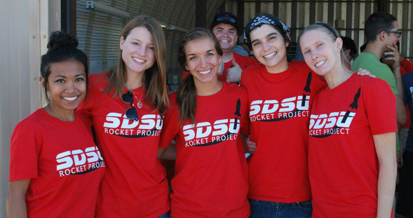 SDSU engineering students Alexis Mendoza, Jennifer Wood, Ana Morino, Annah Rulon and Vanessa Bundy.