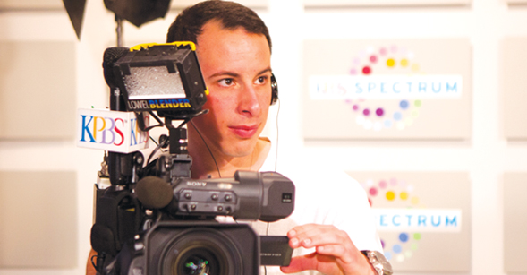Eduardo Castro Fonseca behind the camera at KPBS. Photo: Sam Hodgson