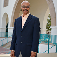 Charles Toombs in front of the Aztec Student Union