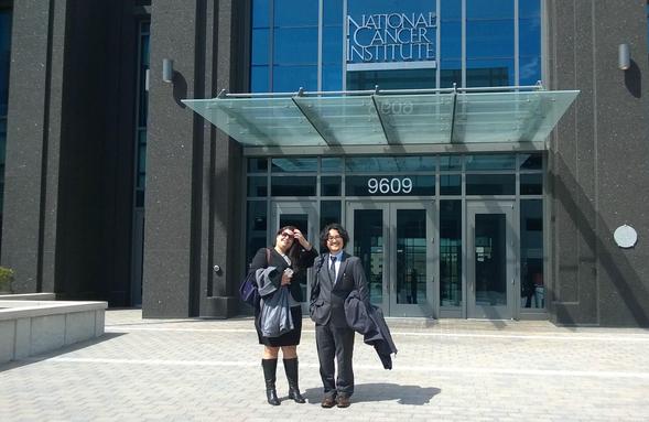 SDSU researchers and GREW fellows Melody Schiaffino and Atsushi Nara met with study section leaders at the National Cancer Institute in Bethesda, Md. Photo: David Marx