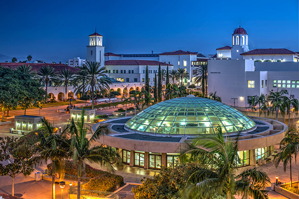 The SDSU campus at night.