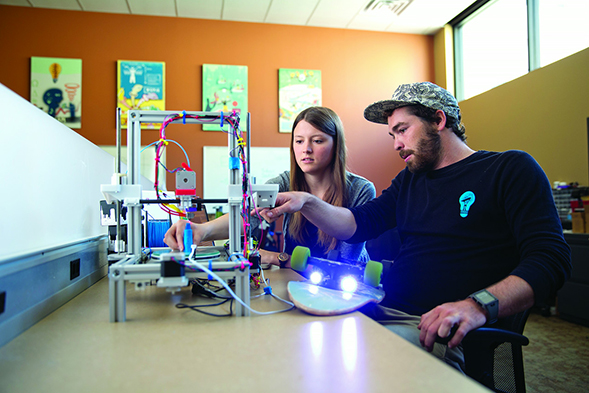 ShredLights, which provides illumination for nighttime skateboarding, was created by a student team in the Zahn Innovation Center. Photo: Tim Mantoani
