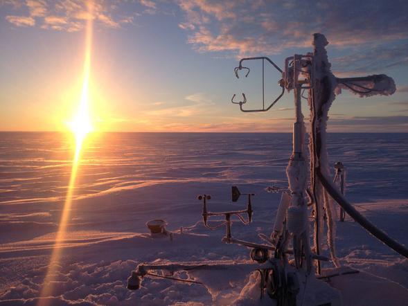 SDSU researchers Donatella Zona and Walter Oechel developed an on-demand heating system for atmospheric measuring towers, like this one in Atqasuk, Alaska. (Photo: Salvatore Losacco)