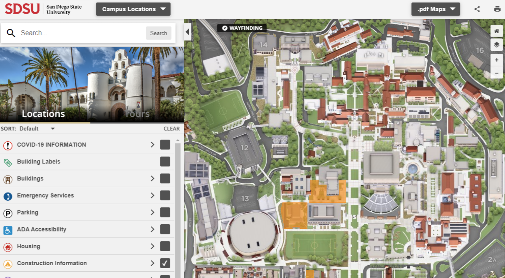 Screenshot of the new campus map