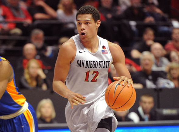 Trey Kell dribbles past a San Jose State defender across the court. (Photo: Ernie Anderson)