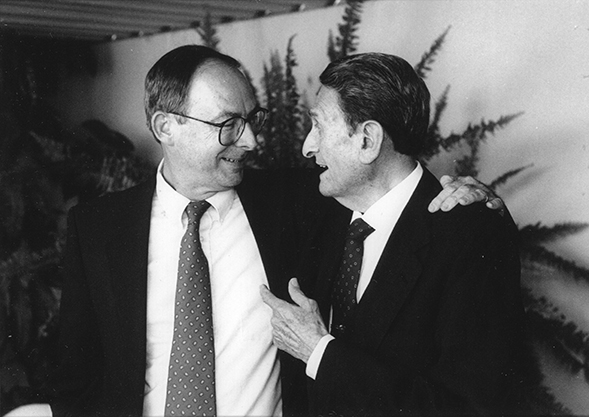 Former SDSU College of Business deans Allan Bailey, left, and Charles Lamden.