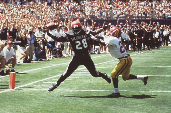 Former SDSU running back Marshall Faulk earned All-America accolades each of his three seasons at SDSU. (Credit: GoAztecs)