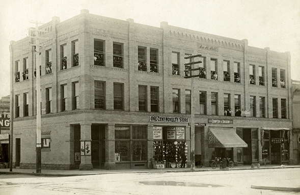 The schools first campus was located in downtown San Diego on the southwest corner of Sixth and F streets. (Credit: SDSU Special Collections and University Archives)