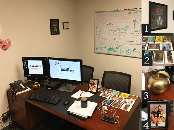 The desk of Daniel Goble, SDSU exercise and nutritional sciences associate professor.