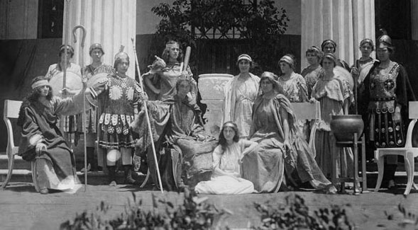 The cast of Admetus poses for a photograph in front of the Normal School main building in 1914. (Credit: SDSU Special Collections)