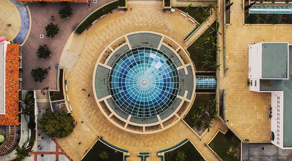 Aerial view of SDSU's Love Library (Credit: SDSU Drone Lab)