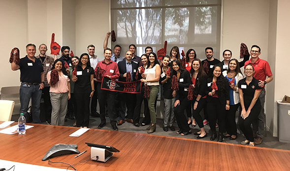 SDSU students and alumni gather for a photo at Walt Disney Studios