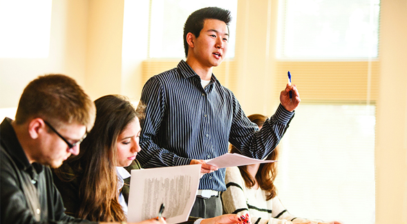 An SDSU student speaks during a presentation. (Photo: Jeffrey Brown)