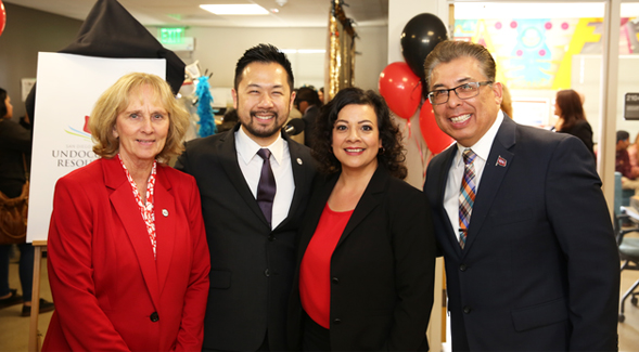 From left to right: SDSU President Sally Roush, Associate Vice President for Student Affairs Tony C. Chung, EOP Director Miriam C. Castan and Vice President for Student Affairs Eric Rivera