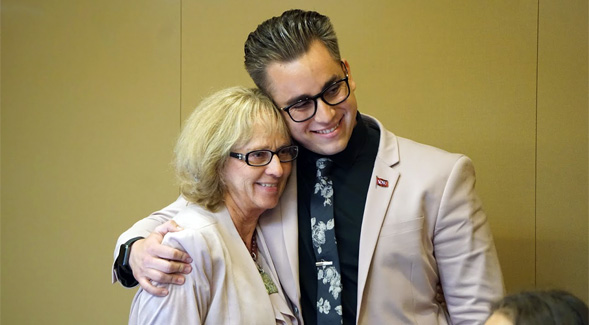 President Sally Roush with 2018-19 Associated Students President Chris Thomas