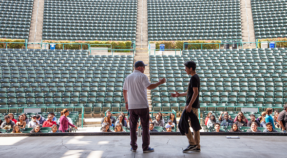 Health Sciences High and Middle College rehearse for graduation at SDSU's Cal Coast Credit Union Open Air Theatre.