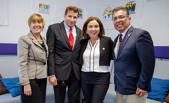 From left to right: Norma Bouchard, Dean of the College of Arts and Letters; Robert DeKoven (80); SDSU President Adela de la Torre; Eric Rivera, vice president for Student Affairs
