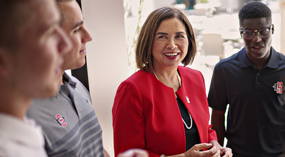 SDSU President Adela de la Torre with students